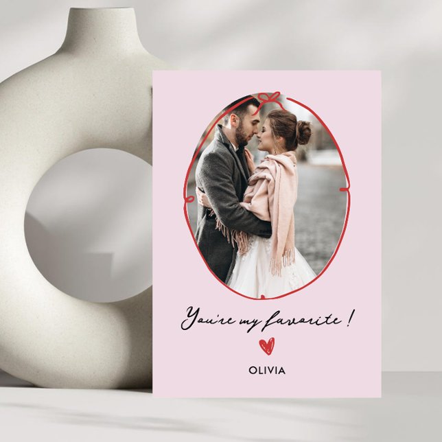 Valentine Handwritten Bow Frame Photo Holiday Card (Creator Uploaded)