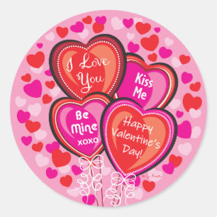 Valentine Heart Balloons Round Stickers