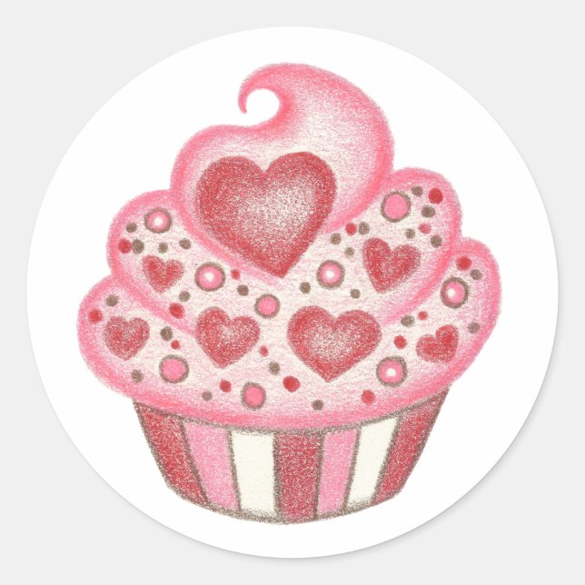 Valentine Heart Cupcake Sticker (Front)