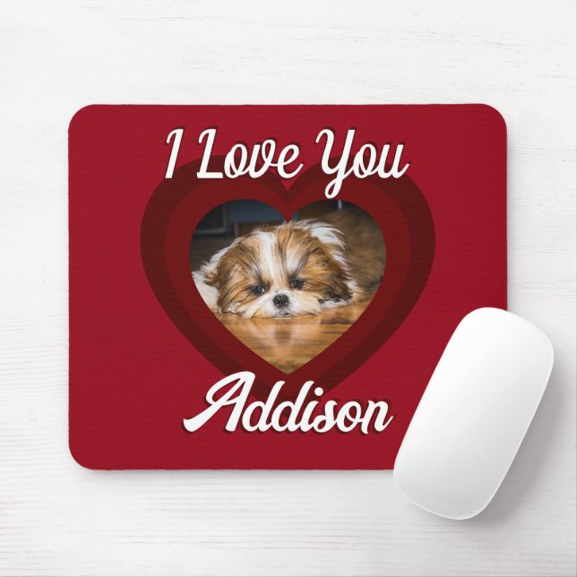 Valentine heart dog love Custom photo name on red Mouse Pad (With Mouse)