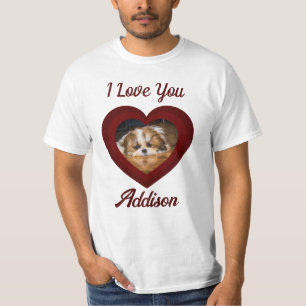 Valentine heart dog love Custom photo name on red T-Shirt