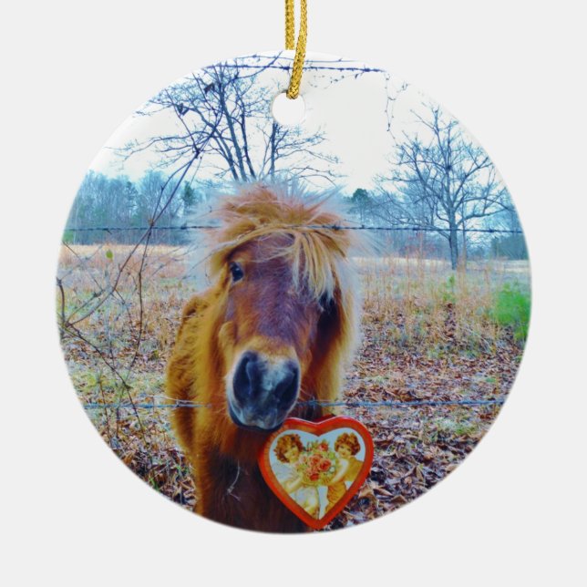 Valentine Heart  Horse Ceramic Tree Decoration (Front)
