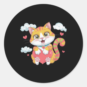 Valentine Heart Kitty Love Cat Rainbow Cute Cat Hu Classic Round Sticker