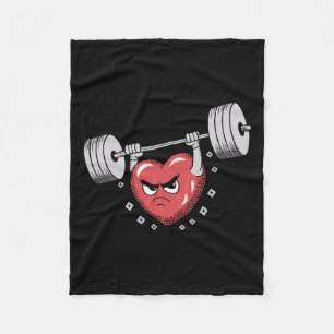 Valentine Heart Lifting Weights Funny Workout  Fleece Blanket