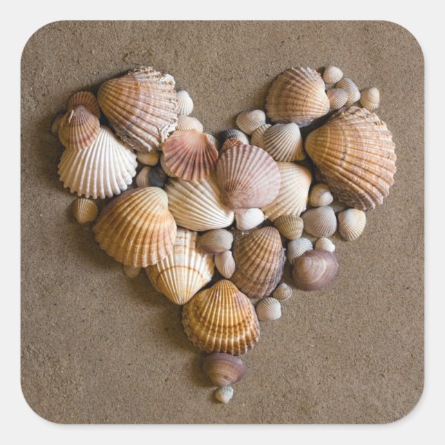 Valentine Heart Made with Shells Square Sticker (Front)