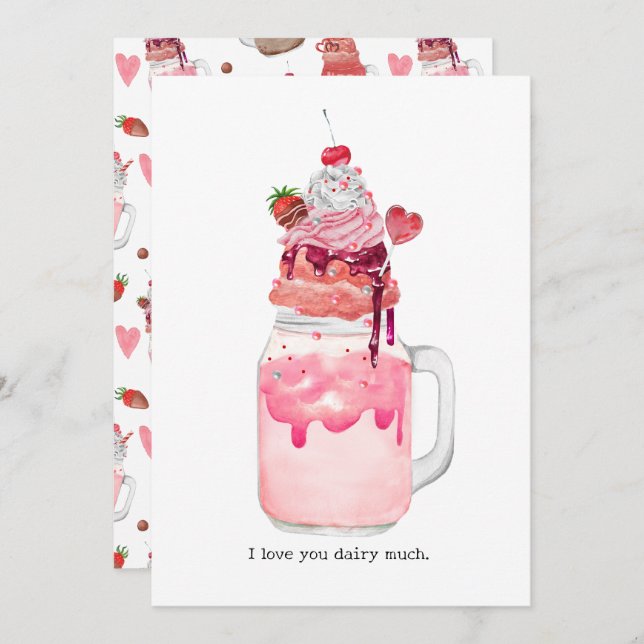 Valentine Heart Milkshake I Love You Pun Card (Front/Back)