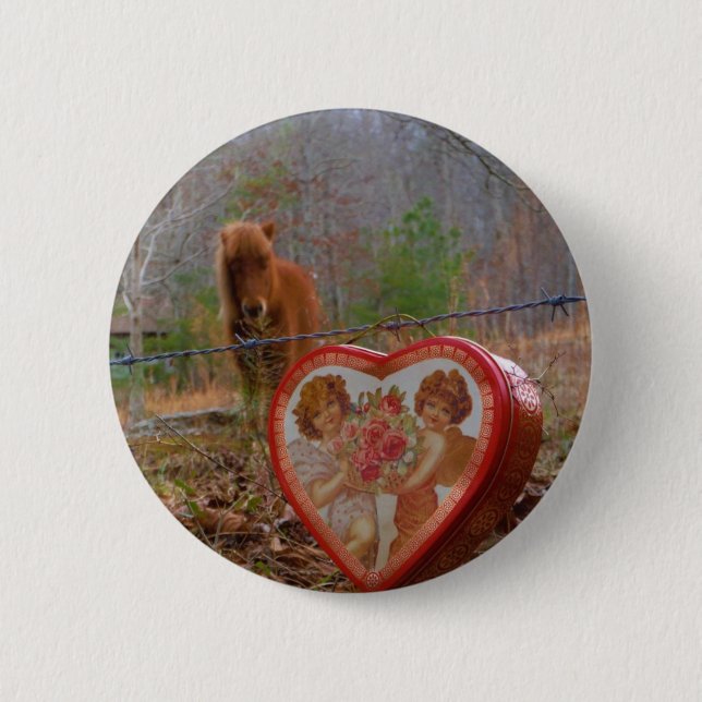 Valentine Heart  Miniature brown Horse 6 Cm Round Badge (Front)