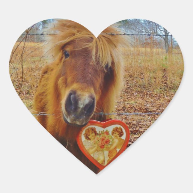 Valentine Heart  Miniature brown Horse Heart Sticker (Front)