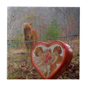 Valentine Heart Miniature brown Horse Tile