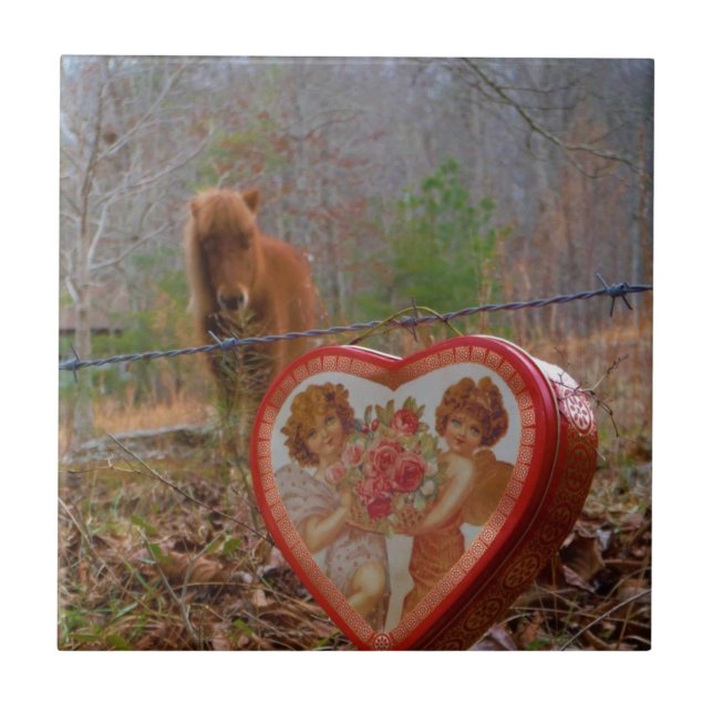 Valentine Heart  Miniature brown Horse Tile (Front)