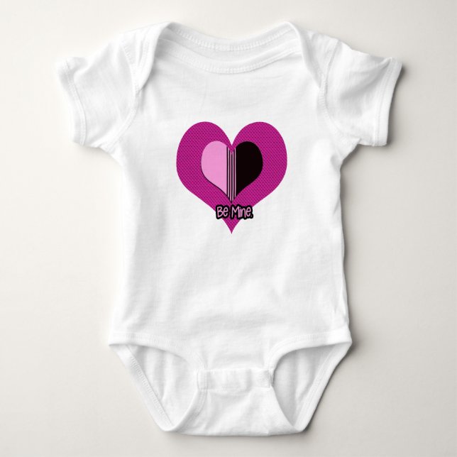 Valentine Heart Pink and Black Be Mine Baby Bodysuit (Front)