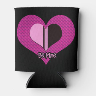 Valentine Heart Pink and Black Be Mine Can Cooler