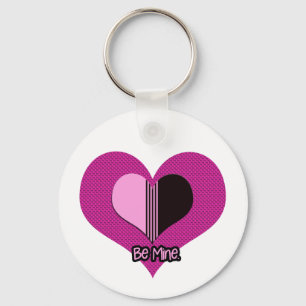 Valentine Heart Pink and Black Be Mine Key Ring