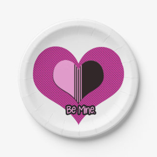 Valentine Heart Pink and Black Be Mine Paper Plate