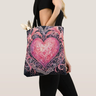 Valentine Heart Pink Love Flowers Ornaments Tote Bag