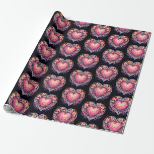 Valentine Heart Pink Love Flowers Ornaments Wrapping Paper