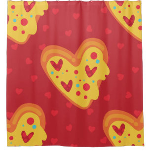 valentine heart pizza love italian food shower curtain
