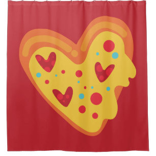 valentine heart pizza love vibrant playful shower curtain