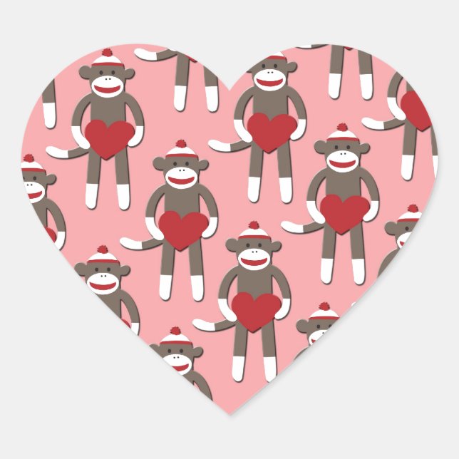 Valentine Heart Sock Monkey Print Sticker (Front)