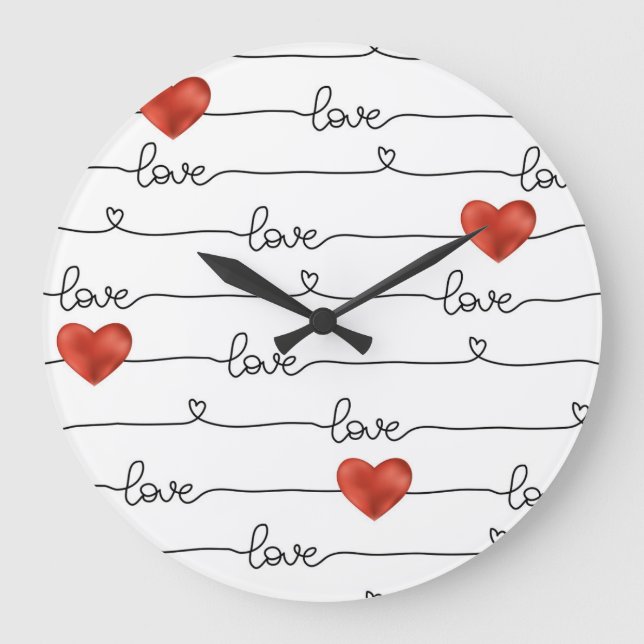 Valentine Hearts: 3D Line Design Large Clock (Front)