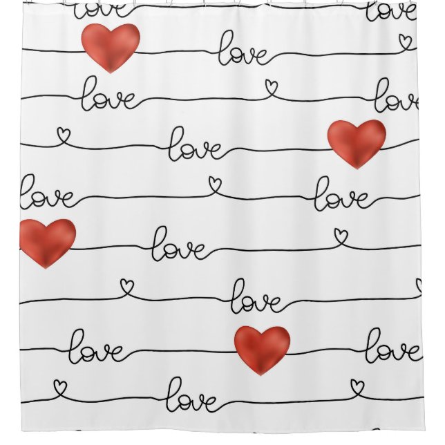 Valentine Hearts: 3D Line Design Shower Curtain (Front)