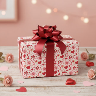 Valentine Hearts and Bows Wrapping Paper