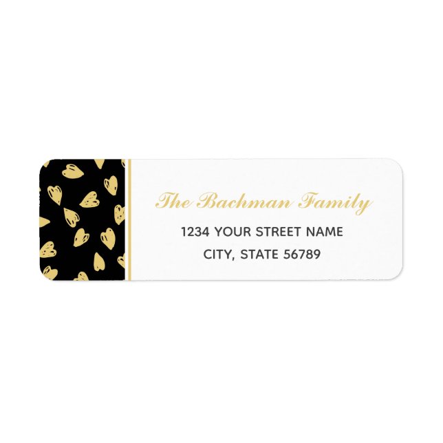 Valentine Hearts Black & Gold Return Address Label (Front)