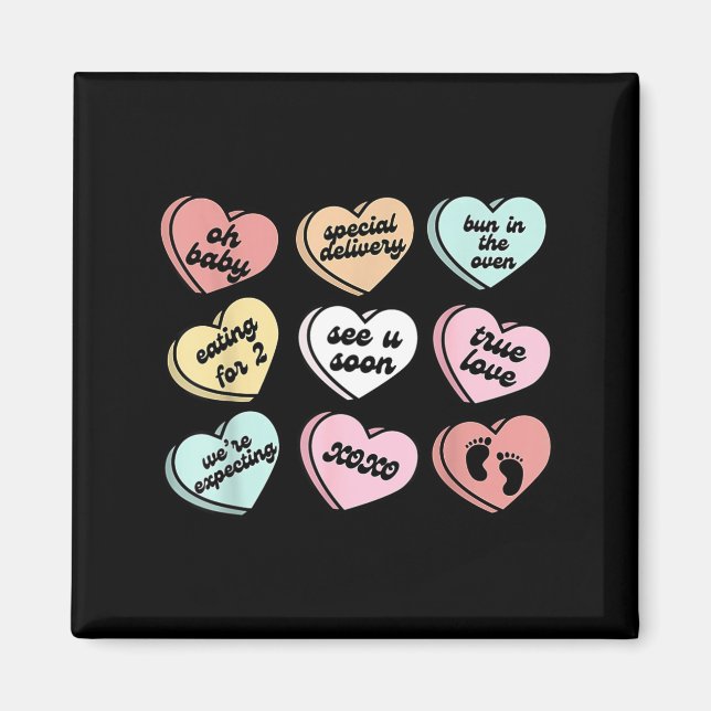 Valentine Hearts Candy Pregnancy Announcement Baby Magnet (Front)