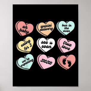 Valentine Hearts Candy Pregnancy Announcement Baby Poster