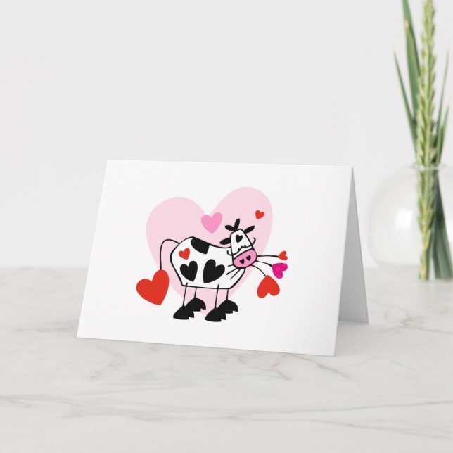 Valentine Hearts Cow Holiday Card (Front)