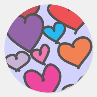 Valentine hearts drawn colourful love classic round sticker