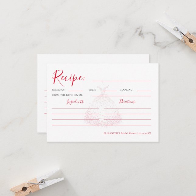Valentine Hearts Dress Bridal Shower Recipe Card (Front/Back In Situ)