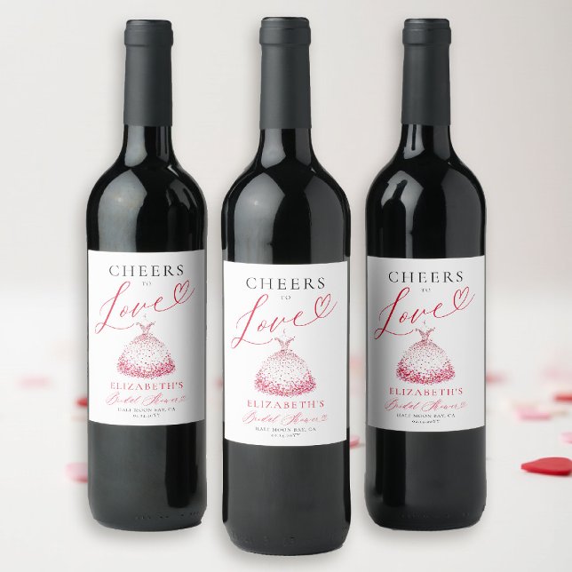 Valentine Hearts Dress Whimsical Bridal Shower Wine Label (valentine bridal shower wine label brunch bubbly watercolor hearts dress showered with love garden )