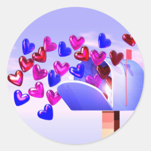 Valentine Hearts in Mailbox Classic Round Sticker