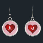 Valentine Hearts in Pink and Red Monogram Earrings<br><div class="desc">A cute love theme for your valentine sweetheart with a pretty red heart on a pink background and personalise it your initial. #lovers</div>