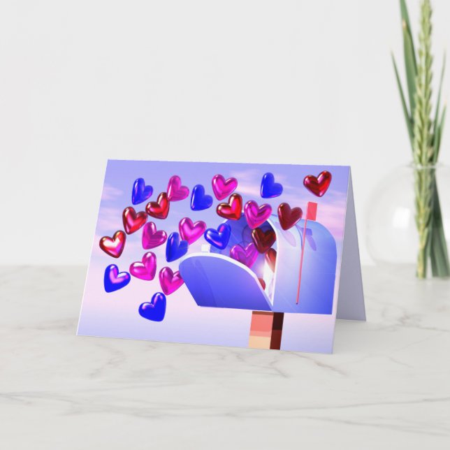 Valentine Hearts Mailbox Holiday Card (Front)