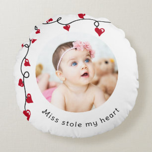 Valentine Hearts Miss stole my heart photo  Round Cushion