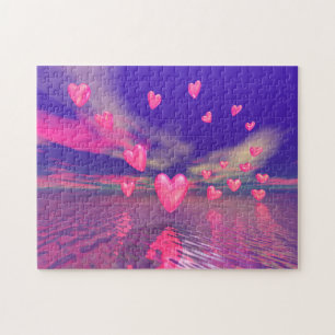 Valentine Hearts over Water Jigsaw Puzzle