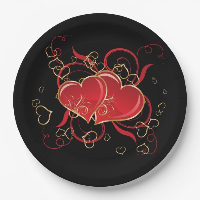 Valentine Hearts Paper Plates (Front)