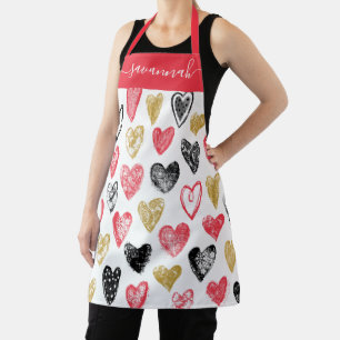 Valentine Hearts pattern Monogram Apron