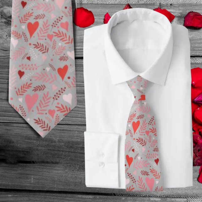 Valentine Hearts Pink Red Grey Stylish Pattern Tie (Creator Uploaded)