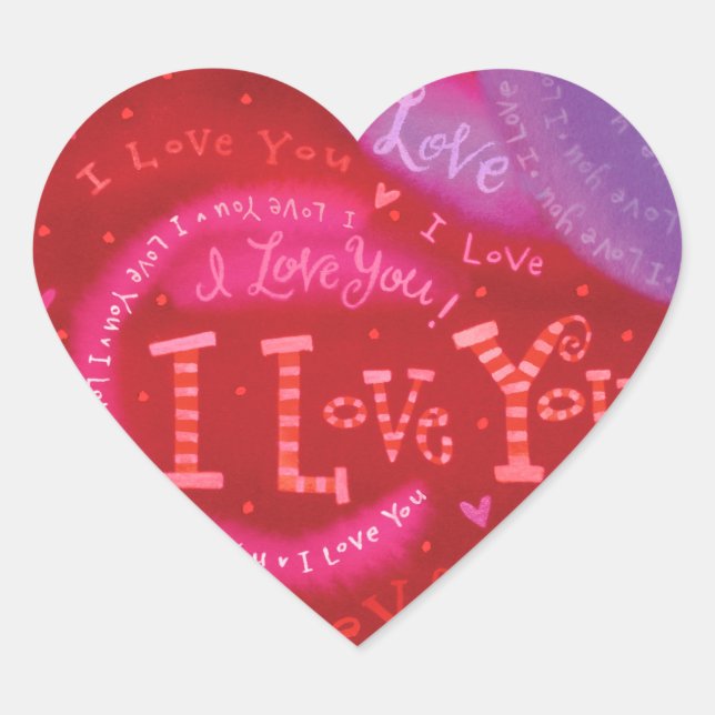 Valentine Hearts Pink Red I Love You Typography Heart Sticker (Front)