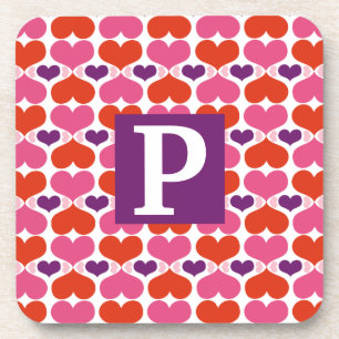 Valentine Hearts Quilt Monogram Coaster