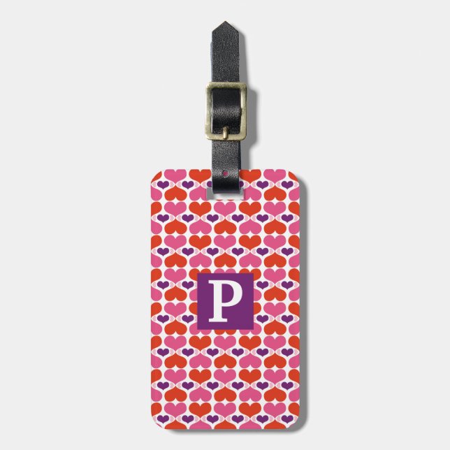 Valentine Hearts Quilt Monogram Luggage Tag (Front Vertical)