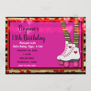 Valentine Hearts Roller Skating Birthday Party Invitation