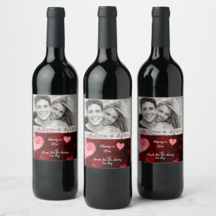 Valentine Hearts Silver Ribbon Wine Label
