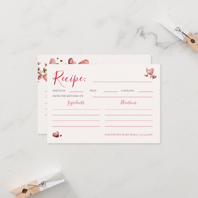 Valentine Hearts Vine Bridal Shower Recipe Card (Front/Back In Situ)