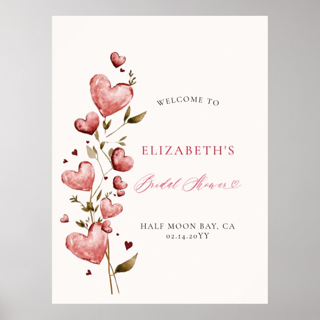 Valentine Hearts Vine Whimsy Bridal Shower Welcome Poster (Front)