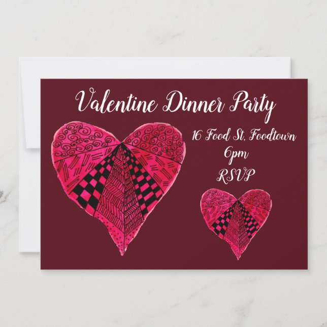 Valentine hearts whimsical dinner party invitation (Front)
