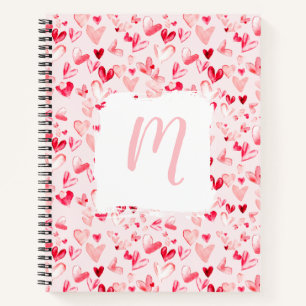 Valentine Hearts Whimsical Watercolor Monogram Notebook